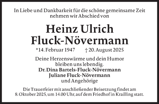 Traueranzeige von Heinz Ulrich Fluck-Növermann von Süddeutsche Zeitung