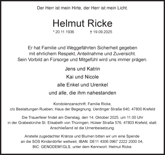 Traueranzeige von Helmut Ricke von Süddeutsche Zeitung