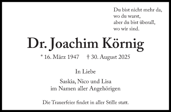 Traueranzeige von Joachim Körnig von Süddeutsche Zeitung