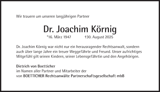 Traueranzeige von Joachim Körnig von Süddeutsche Zeitung