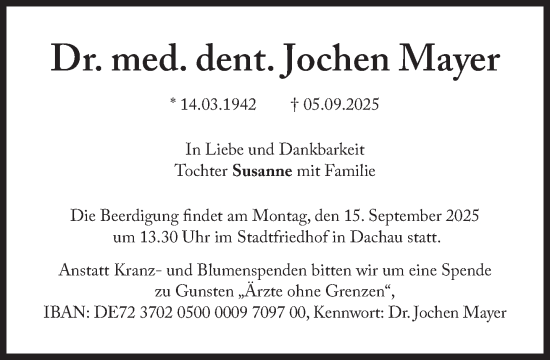 Traueranzeige von Jochen Mayer von Süddeutsche Zeitung