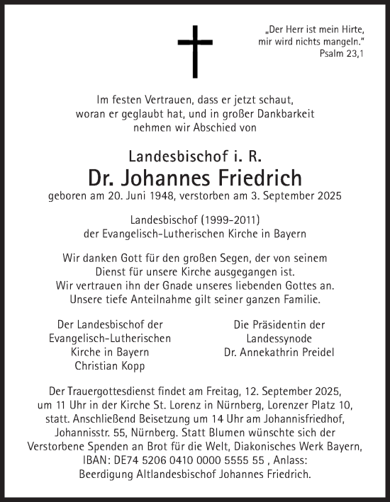 Traueranzeige von Johannes Friedrich von Süddeutsche Zeitung