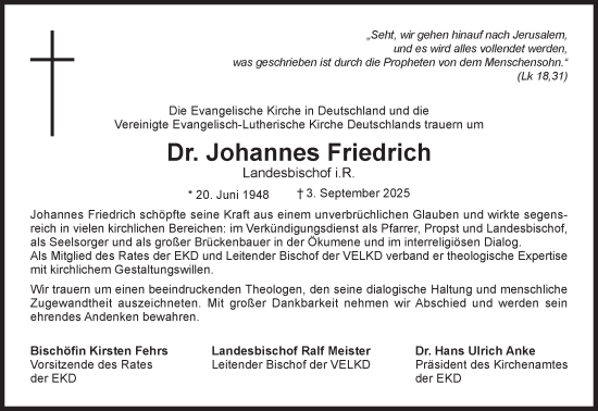 Traueranzeige von Johannes Friedrich von Süddeutsche Zeitung