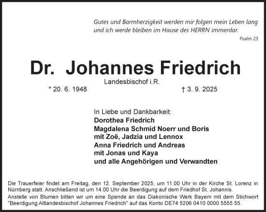 Traueranzeige von Johannes Friedrich von Süddeutsche Zeitung