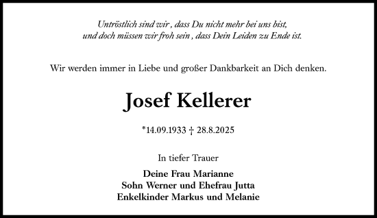 Traueranzeige von Josef Kellerer von Süddeutsche Zeitung