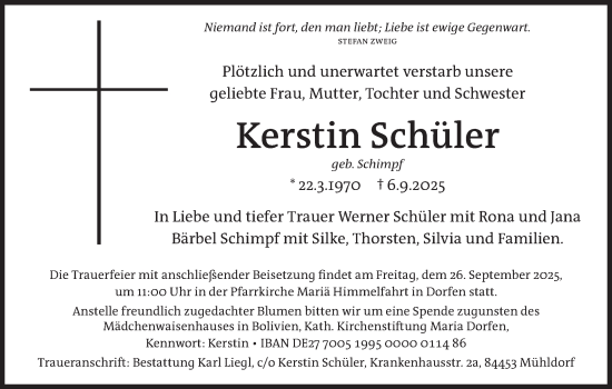 Traueranzeige von Kerstin Schüler von Süddeutsche Zeitung