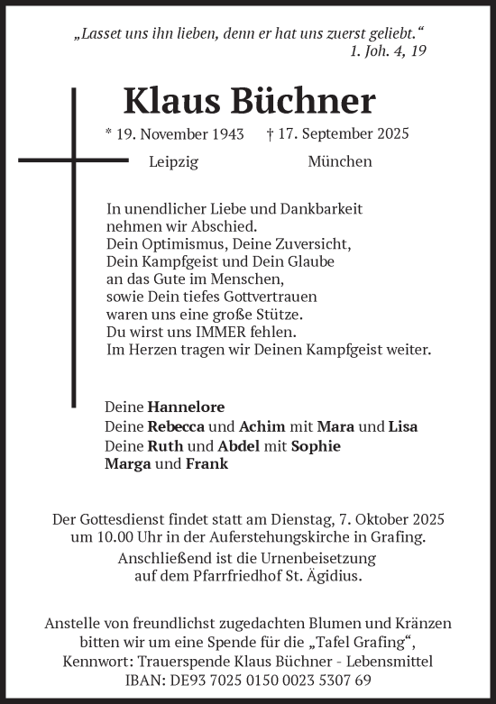 Traueranzeige von Klaus Büchner von Süddeutsche Zeitung