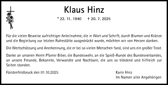 Traueranzeige von Klaus Hinz von Süddeutsche Zeitung