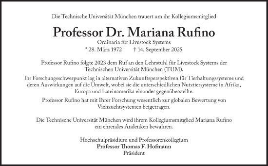 Traueranzeige von Mariana Rufino von Süddeutsche Zeitung