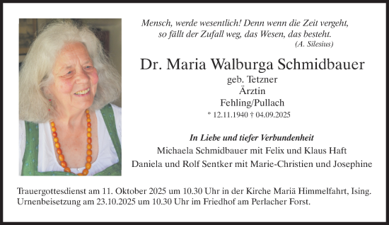 Traueranzeige von Maria Walburga Schmidbauer von Süddeutsche Zeitung