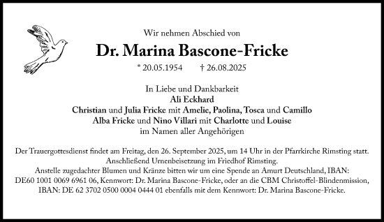 Traueranzeige von Marina Bascone-Fricke von Süddeutsche Zeitung