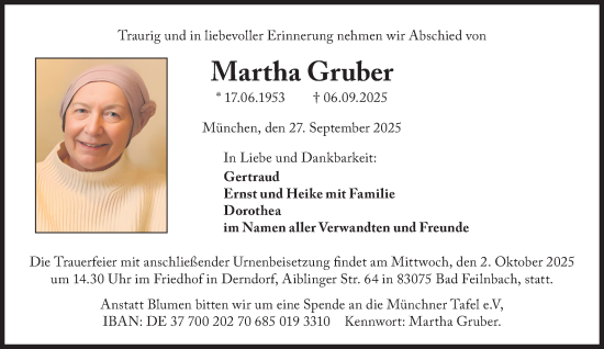 Traueranzeige von Martha Gruber von Süddeutsche Zeitung