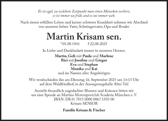Traueranzeige von Martin Krisam von Süddeutsche Zeitung