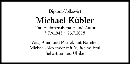 Traueranzeige von Michael Kübler von Süddeutsche Zeitung