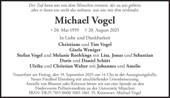 Traueranzeige von Michael Vogel von Süddeutsche Zeitung