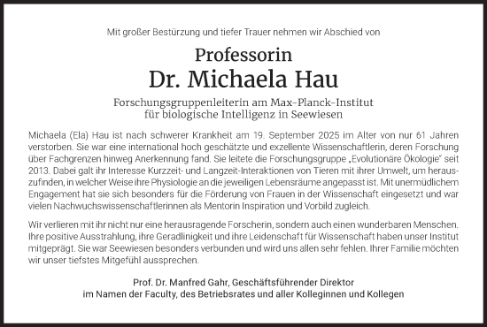 Traueranzeige von Michaela Hau von Süddeutsche Zeitung