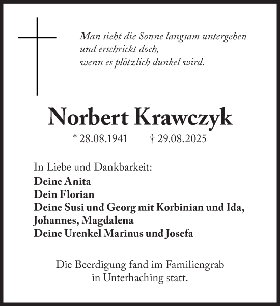 Traueranzeige von Norbert Krawczyk von Süddeutsche Zeitung