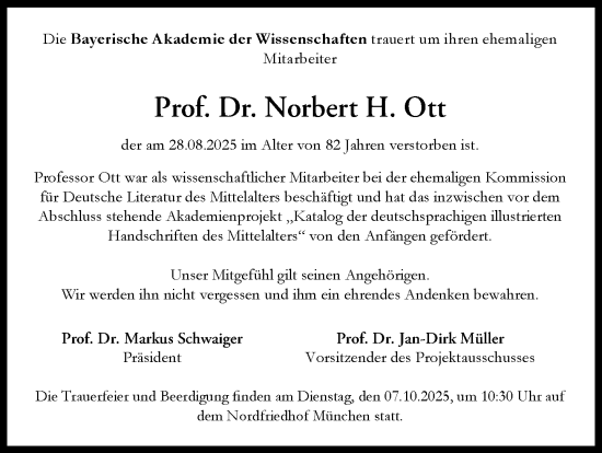 Traueranzeige von Norbert H. Ott von Süddeutsche Zeitung