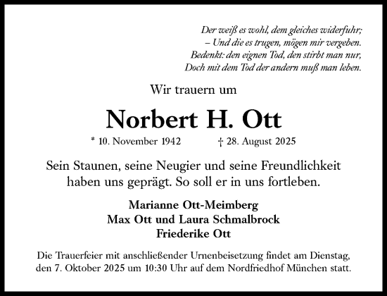 Traueranzeige von Norbert H. Ott von Süddeutsche Zeitung