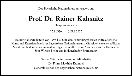 Traueranzeige von Rainer Kahsnitz von Süddeutsche Zeitung