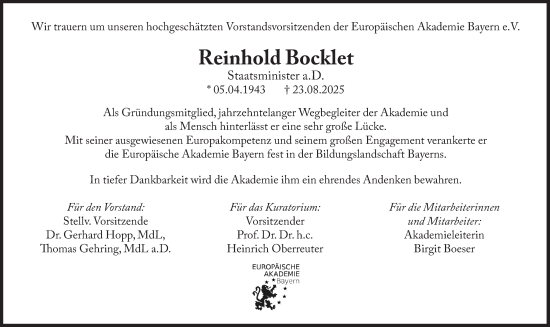 Traueranzeige von Reinhold Bocklet von Süddeutsche Zeitung