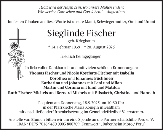 Traueranzeige von Sieglinde Fischer von Süddeutsche Zeitung