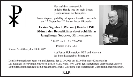 Traueranzeige von Sigisbert Heider von Süddeutsche Zeitung