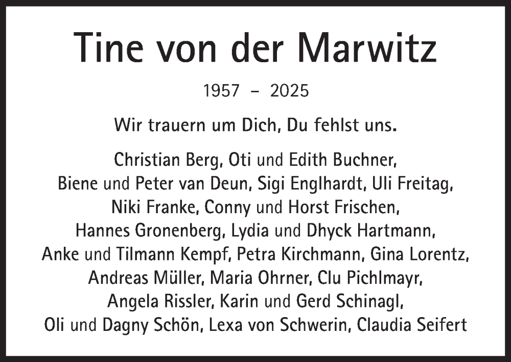  Traueranzeige für Tine von der Marwitz vom 20.09.2025 aus Süddeutsche Zeitung