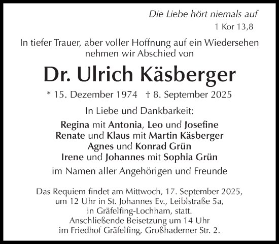 Traueranzeige von Ulrich Käsberger von Süddeutsche Zeitung