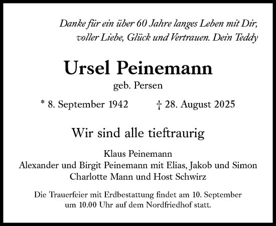 Traueranzeige von Ursel Peinemann von Süddeutsche Zeitung