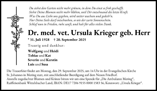 Traueranzeige von Ursula Krieger von Süddeutsche Zeitung