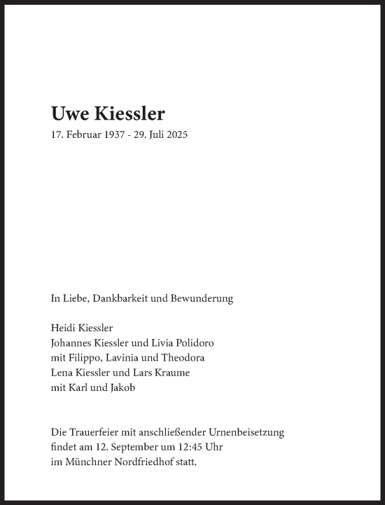 Traueranzeige von Uwe Kiessler von Süddeutsche Zeitung