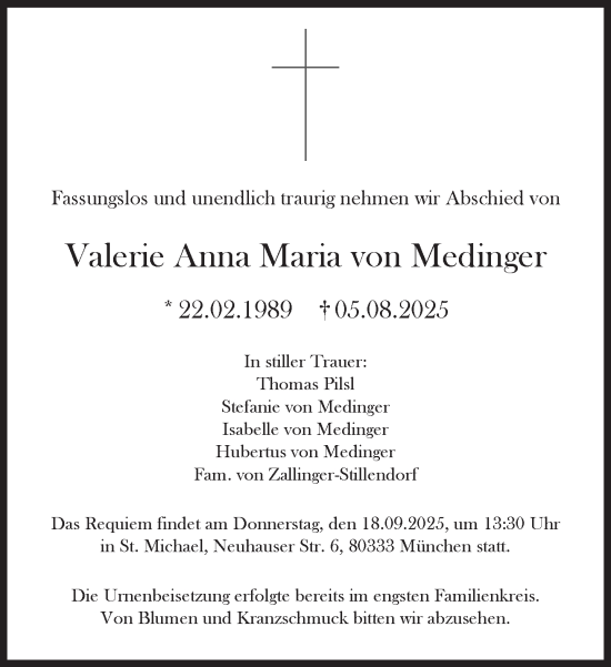 Traueranzeige von Valerie Anna Maria von Medinger von Süddeutsche Zeitung