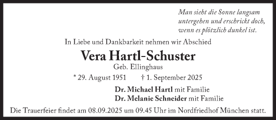 Traueranzeige von Vera Hartl-Schuster von Süddeutsche Zeitung