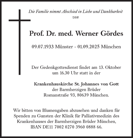 Traueranzeige von Werner Gördes von Süddeutsche Zeitung