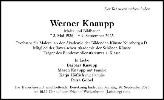 Traueranzeige von Werner Knaupp von Süddeutsche Zeitung
