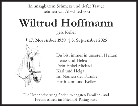 Traueranzeige von Wiltrud Hoffmann von Süddeutsche Zeitung