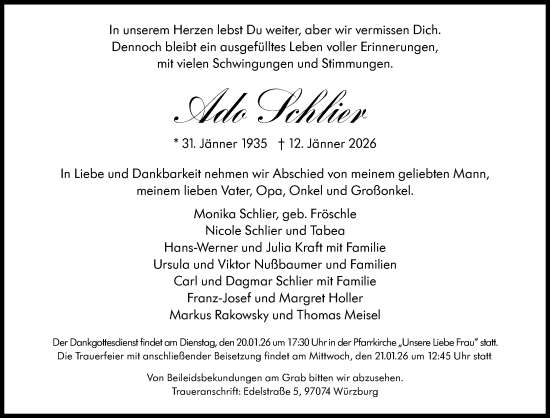 Traueranzeige von Ado Schlier von Süddeutsche Zeitung