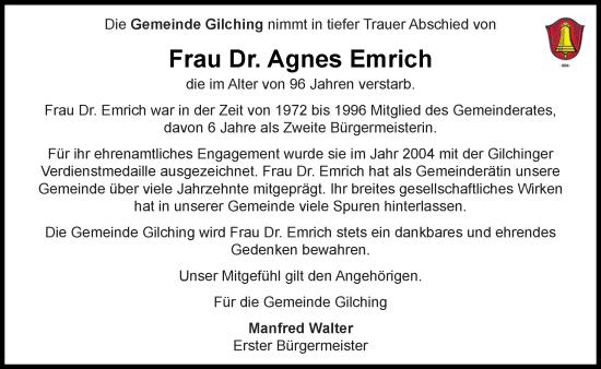 Traueranzeige von Agnes Emrich von Süddeutsche Zeitung