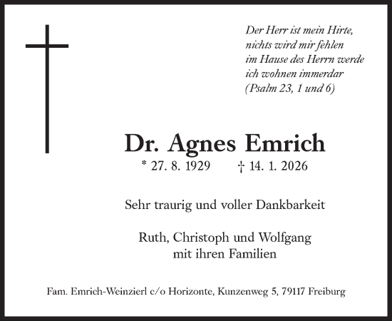 Traueranzeige von Agnes Emrich von Süddeutsche Zeitung