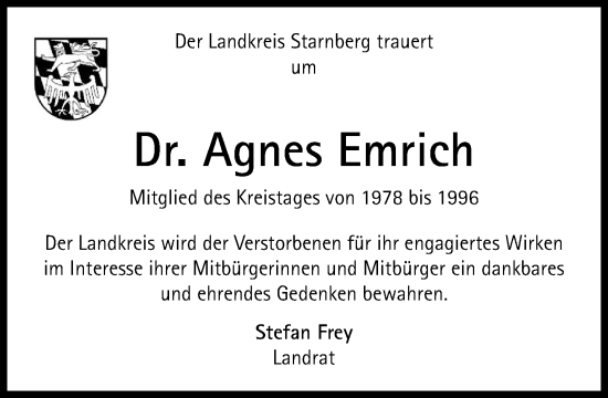 Traueranzeige von Agnes Emrich von Süddeutsche Zeitung