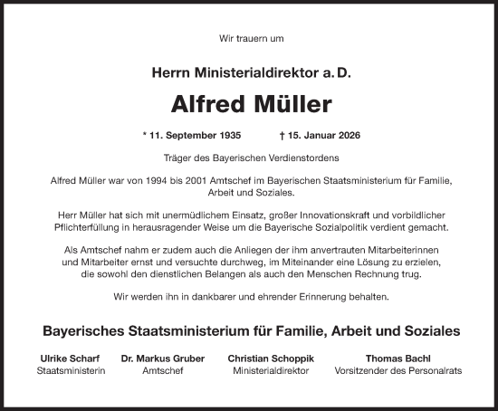 Traueranzeige von Alfred Müller von Süddeutsche Zeitung