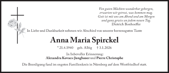 Traueranzeige von Anna Maria Spirckel von Süddeutsche Zeitung