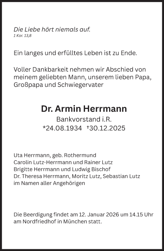 Traueranzeige von Armin Herrmann von Süddeutsche Zeitung