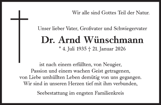 Traueranzeige von Arnd Wünschmann von Süddeutsche Zeitung