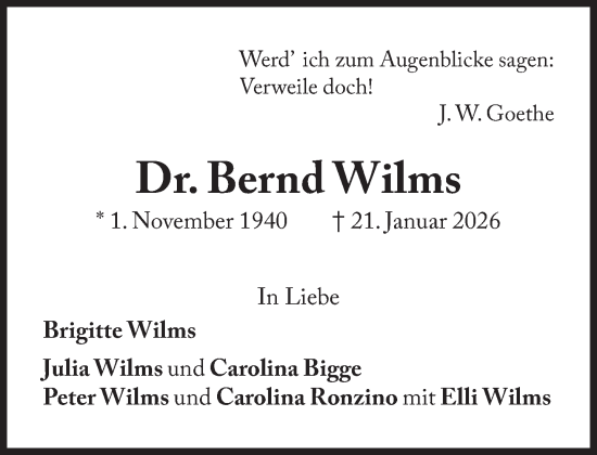 Traueranzeige von Bernd Wilms von Süddeutsche Zeitung