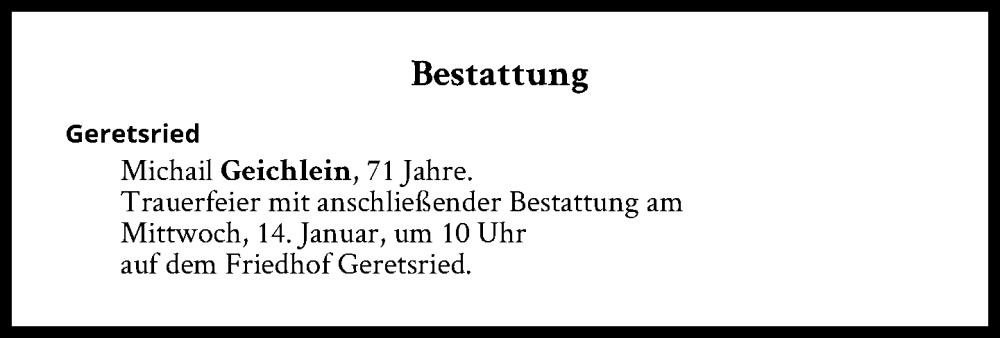  Traueranzeige für Bestattungen vom 14.01.2026 vom 14.01.2026 aus Süddeutsche Zeitung