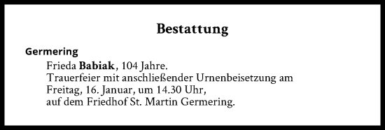 Traueranzeige von Bestattungen vom 16.01.2026 von Süddeutsche Zeitung