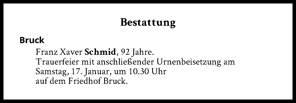  Traueranzeige für Bestattungen vom 17.01.2026 vom 17.01.2026 aus Süddeutsche Zeitung