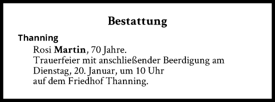 Traueranzeige von Bestattungen vom 20.01.2026 von Süddeutsche Zeitung